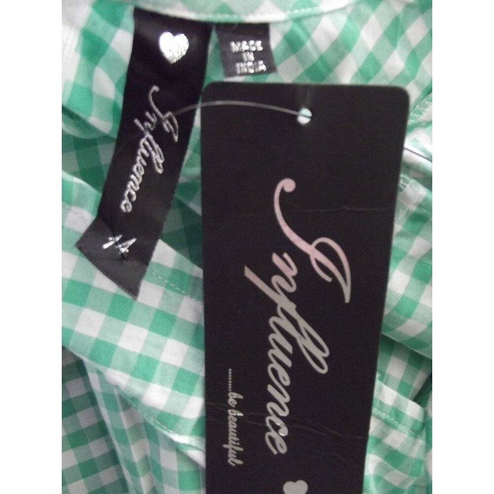 Influence Dress Womens 14 Midi green white gingham check puff sleeve lace up - Picture 6 of 15